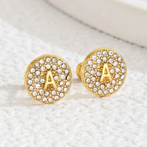 Micro Inlaid Zircon Round English Letters Stainless Steel Studs