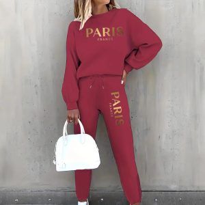 Letter Printing Long Sleeve Crew Neck Sweater Leisure Sports Fleece-lined Suit