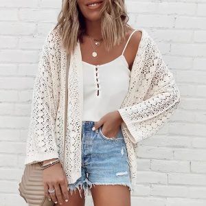 Casual Loose Hollow Beach Vacation Style Knitted Coat