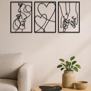3 Piece Romantic Metal Wall Art Set Minimalist Couple Silhouette For Living Room