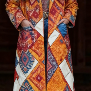 Fashion Retro Women's Coat, Warm Printed Long Coat