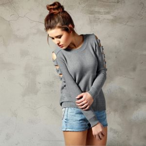 Women's European And American Round Neck Long Sleeve Off-shoulder Solid Color Sweater Bottoming Shirt