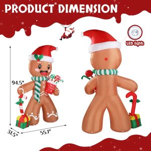 7.9 FT Lighted Christmas Inflatable Decoration, Inflatable Gingerbread Man Outdoor Decoration, Funny Blow Up Yard Decorations With Built-in LED Lights For Holiday Party Front Yard Lawn Garden Decor