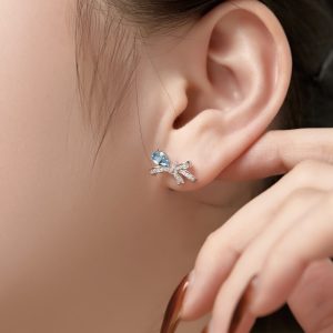 S925 Sterling Silver Butterfly Inlaid Water Drop Pear-shaped Zircon Sweet Earrings