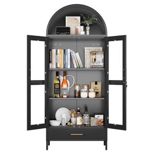 Metal Arched Household Storage Cabinet In Black And White Color