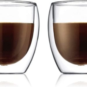 Bodum Double Walled Glasses Pack Of2-6 PAVINA - 250ml Coffee Cups - Dishwasher Safe Thermal Cup - Mouth-Blown Borosilicate Glass