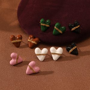 French Retro Colorful Oil Necklace Love Stainless Steel Earrings