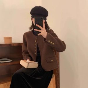 High Sense Short Temperamental Crew Neck Coat Women