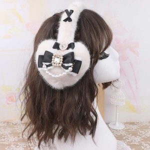 Sweet Furry Large Love Heart Bow Tie Warm-keeping Earmuffs