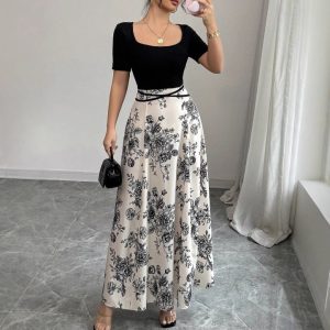 Women's Dress Slimming French Floral Long