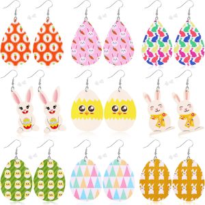 9 Pairs Easter Faux Leather Earrings For Women Lightweight Leaf Long Dangle Teardrop Earrings For Easter Egg Hunt Party Supplies Easter Dress Up