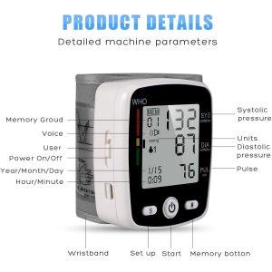 Wrist Blood Pressure Monitor Adjustable Automatic Wrist Cuff Voice Broadcast With 2 Users 180 Memory, Rechargeable Blood Pressure Monitors For Home Use With USB Charging Cable Carrying Case