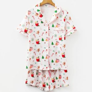 White Christmas Spirits Shirt Style 2pcs Short Pajama Set