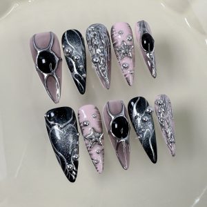 Dyed Nail European And American Long Pointed Nail Metal Hand Painted Ins Relief Sweet Cool