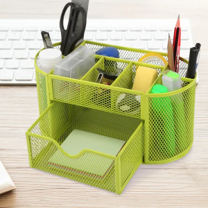 Metal Mesh Pencil Holders Desk Organizer With 9 Compartment Pen Holder Storage