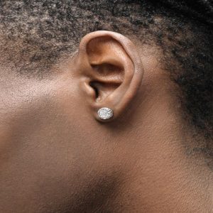 S925 Sterling Silver Textured Single Diamond Earrings For Men