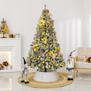 Snow Flocked  Christmas Tree With , Timer, And 27 Ornaments - 80 Branch Tips Tabletop Holiday Decoration