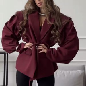 Women's Waist-controlled Lace-up Padded Shoulder Blazer