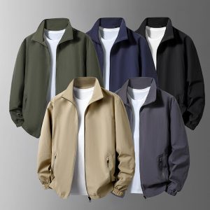 Large Size Men's Casual Jacket Stand Collar Zipper Windproof