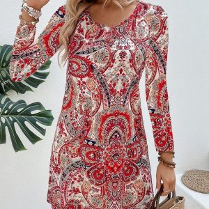 Women's Casual Printed Paisley Printed V-neck Dress