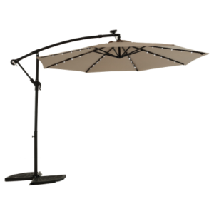 10ft Solar LED Offset Hanging Market Patio Umbrella  Khaki  No Base