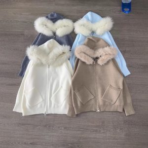 Thickened Hooded Large Fur Collar Knitted Women's Clothing Loose Casual Sweater
