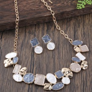 Oil Dripping Enamel Color Zinc Alloy Irregular Geometry Advanced Elegant Wild Earrings Necklace Two-piece Set