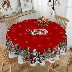 Christmas Snowflake Santa Claus Tablecloth Polyester Washable