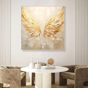 New Arrival Home Wall Golden Angel Wings Canvas Art Handmade Abstract Oil Painting Modern Abstract Home Decoration Piece Art