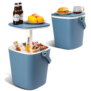 Outdoor Cooler Table, 4 Gallon Portable Cooler Side Table With Handle, Bottle Opener And Lift Top Lid, All-Weather Resistant Patio Cooler Ice Cool Bar For Camping, Picnic, Beach, Pool, Party