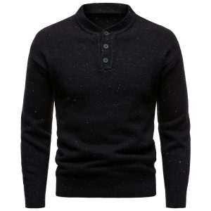 Men's Henry Stand Collar Snowflake Dot Design Fashion Sweater