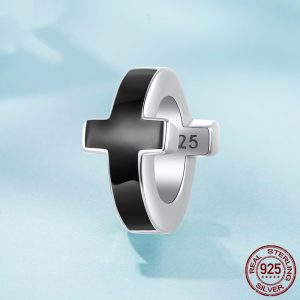 S925 Sterling Silver Black Cross Spacer Beads Loose