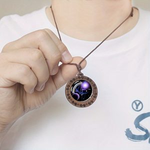 Zodiac Glass Pendant Vintage Necklace