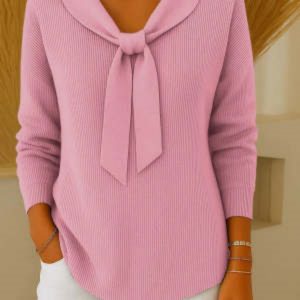 Women's Solid Color Loose And Knitted Bow Sweater
