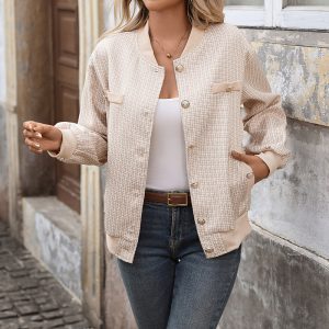 Retro Debutante Style Baseball Uniform Loose Baseball Collar Plaid Jacket