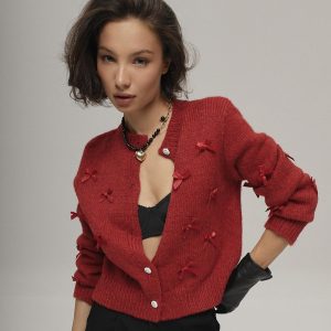 Gentle Chic Three-dimensional Bow Knitted Round Neck Cardigan Sweater