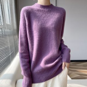 Pullover Half Turtleneck Thick Loose Wool Knitted Sweater