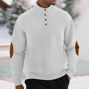 Casual Sports Men's Jacquard Small Plaid Stand Collar Long-sleeved Sweater