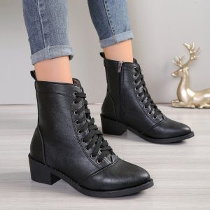British Style Women's Casual Trend High-top Zipper Fashion Leather Boots