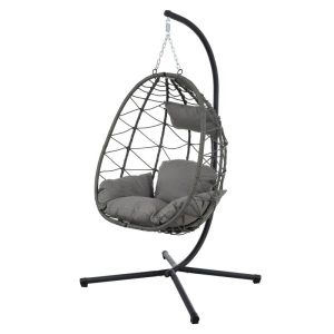 Indoor And Outdoor Swing Chair With Stand, Patio Wicker Hanging Egg Chair, Hanging Basket Chair Suitable For Bedroom, Living Room And Balcony