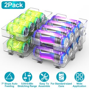 2Pack Adjustable Soda Can Organizers 2Tier Can Holders Beverage Dispensers For Fridge Pantry Cabinet 7Degree Slope Auto Rolling