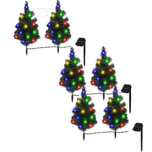 3SET 1 TOW 2 Solar Christmas Tree, Solar Powered Pathway Christmas Tree With Multicolored LED Lights