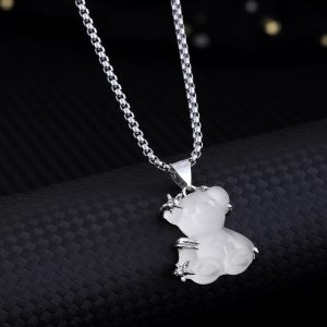 Cute Little Bear Pendant White K-color Alloy Titanium Steel Lock Chain