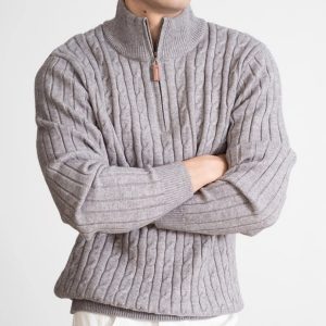 Men's Casual Solid Color Half-height Zip Twisted Sweater