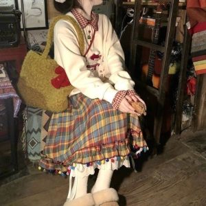 Christmas Retro Color Plaid Skirt For Women