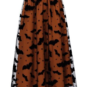 Women's Witchy Tulle Tutu Skirt, Halloween Dress Pumpkin Skirt Velvet Bats Elastic Waist Layered Mesh Midi Skirt Witchy Clothes For Halloween Party Amazon Sales Ban