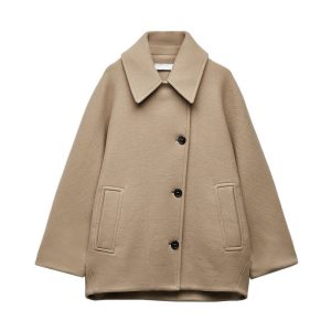 Autumn And Winter New Women's Lapel Oblique Breasted Warm Wool Blend Loose Short Coat