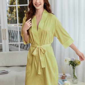 Lightweight Herringbone Knit Bathrobe, Spa And Bridesmaid Dress-style Nightgown Sets, Suitable For Women - Dries Quickly And Is Soft And Comfortable