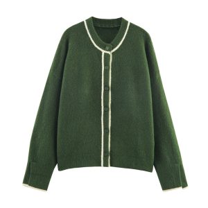 Women's Contrast Color Trim Knitted Coat