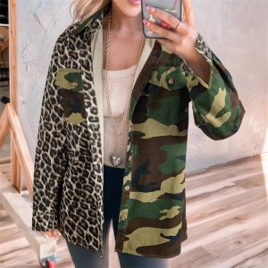 Brown Leopard Camo Patchwork Oversize Shacket
